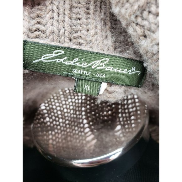 Eddie Bauer tan wool button down Shawl collar cardigan‎ sweater - Picture 5 of 13